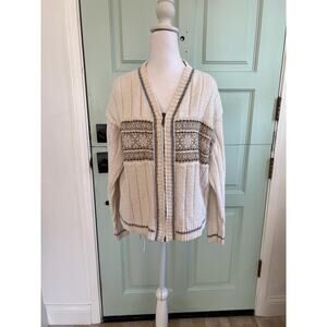 Vintage Liz Claiborne Zip-Up Cream Cottagecore Sweater – Women’s M